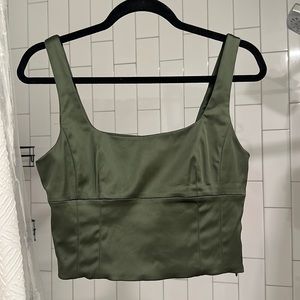 Aritzia Wilfred Green Satin Crop Top Olive Green
